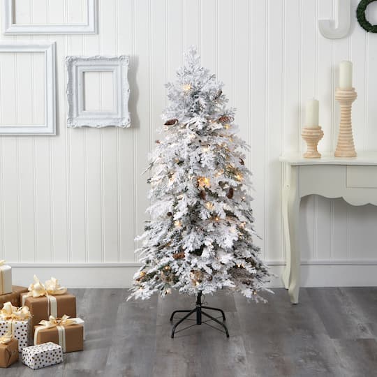 5ft. Pre-Lit Flocked Montana Down Swept Spruce Artificial Christmas Tree with Clear LED Lights